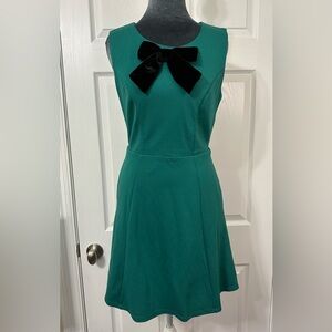 Draper James Dress XS Emerald Black velvet Bow coquette Old money Retro pockets